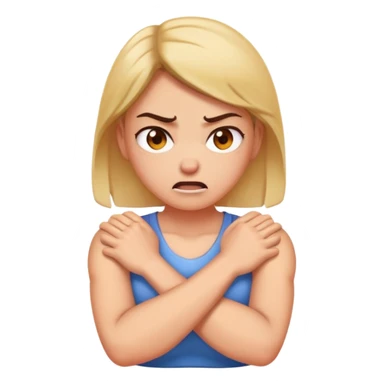 woman crossing arms around neck angry and sweaty sticker
