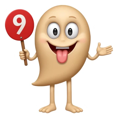 A school that has the number 9 on top of it's eyes holding a sign with the number 9 on the sign with a mouth sticking out his tongue with legs and arms with him being happy full of joy sticker