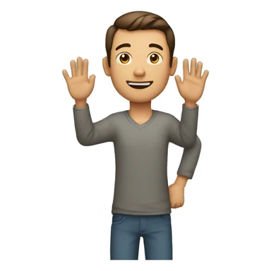 A man showing right hand upward and left hand middle sticker