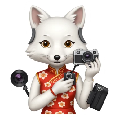 white fox, cheongsam ancient white fox with camera sticker