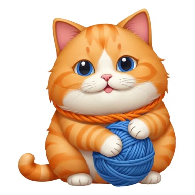 Chubby cat playing with yarn sticker