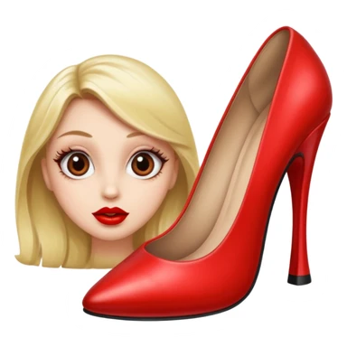 🙂 make like this emoji had big eyes 👀 and eye leads and big red shiny lips 👄 and showing a shoe sticker
