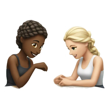 Two white girls at a table chatting and crafting  sticker