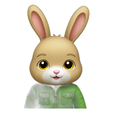 Doudou lapin avec veste verte sticker