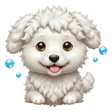 white curly dog with soap bubbles sticker