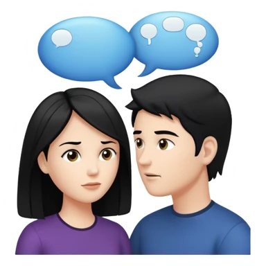 a person chatting up another person, one white male with black hair, one white woman facing each other talking with strictly white speech bubbles above their head,  sticker