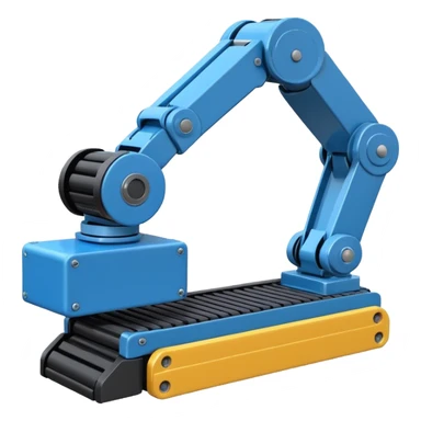 robot arm which is picking blue block on conveyor belt sticker