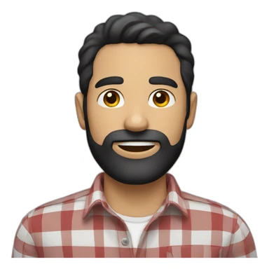 white man around 35. short black hair. with beard. wear a scarlet check shirt. sticker