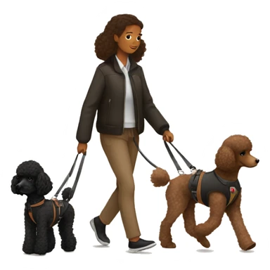 3 legs One Small unshaved Black Poodle with brown harness is walking with girl sticker