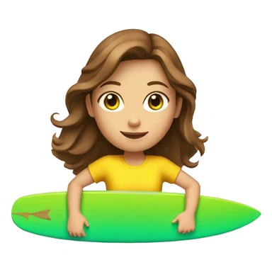 A girl surfing on a surfboard with brown hair and green eyes!  And a yellow t-shirt sticker