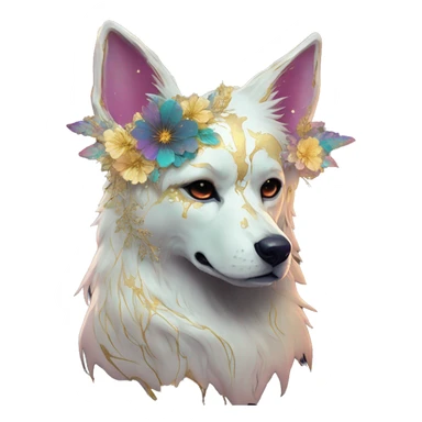 iridescent kintsugi fluffy zombie dog fox head zombie skull skeleton gold mechanical nebula galaxy stars colorful flowers fairy lights vintage zombie sticker