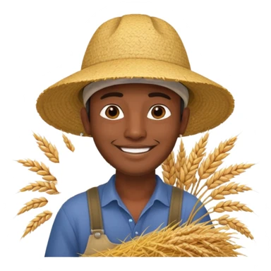 Indian man with asian rice farmer hat harvesting rice sticker
