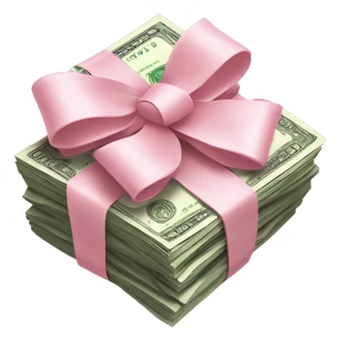 stack of money wrapped in a light pink bow sticker