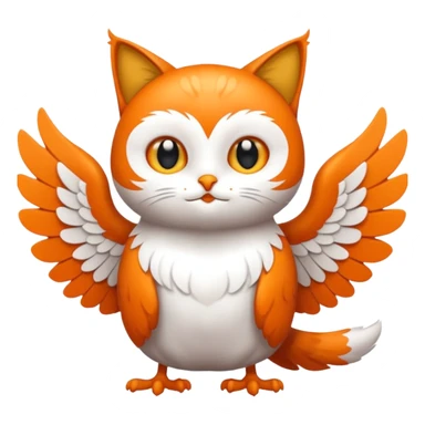 crea un gato con alas de búho con pelaje color naranja y blanco sticker