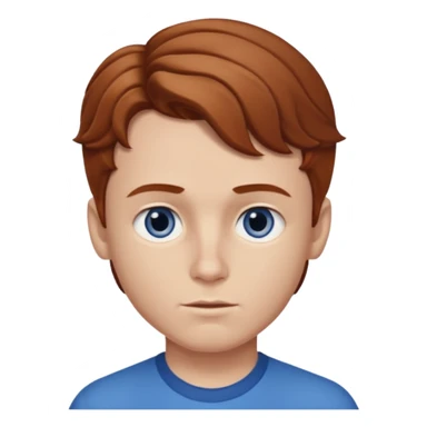 Please generate a portrait of a boy. He has light brown to reddish-brown wavy hair, a right side parting, slightly longer sideburns, blue eyes, a snub nose, and a somewhat pronounced pout. sticker