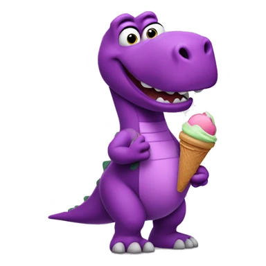 Barney the dinosaur holding a ice cream in one hand sticker