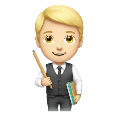 white schoolboy with palette, draws sticker