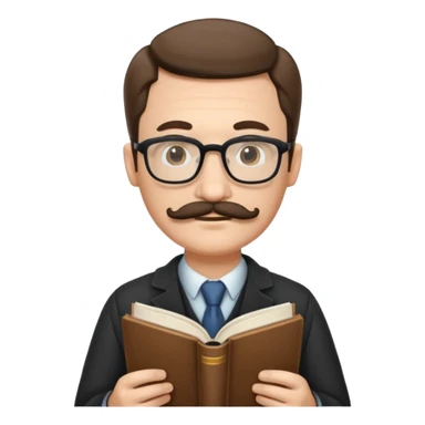 gentleman with moustache holds a book and reads it sticker
