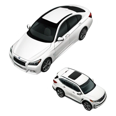 a white bmw parked next to a dark grey infiniti sticker