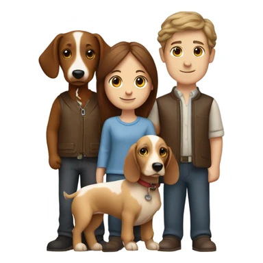 A couple (boy and girl) with a spaniel called spencer and a sausage dog called ludo  sticker