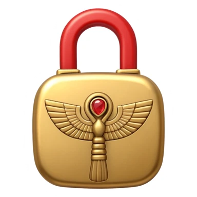 ancient Egyptian lock object icon, golden metal lock, ankh symbol, scarab engraving, red gemstone detail, 3D cartoon, mobile game icon style, centered, clean background, soft shadow, no text, no watermark
 sticker