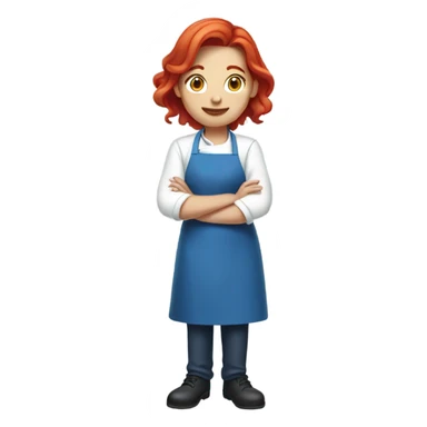 A girl chef with red hair blue clothe and white face..  sticker