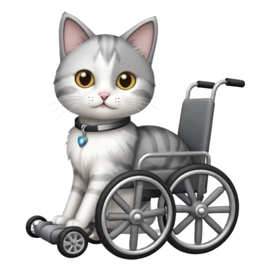disabled grey and white small cat using cat specific wheelchair sticker
