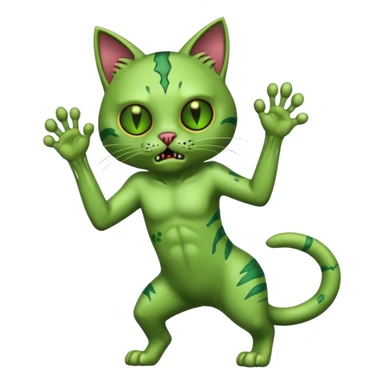 green zombie cat full body with action pose sticker