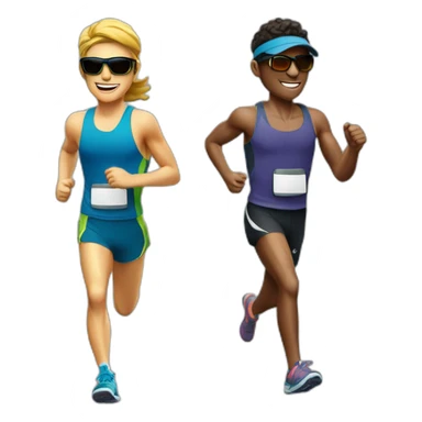 two runners running with cap a light Running backpack and a pair of sunglasses sticker