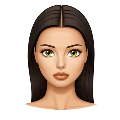 Mujer, ojos avellanados color verdes,sin labios, el color de ojos de adriana lima, cabello castaño oscuro y liso, nariz respingada, mentón prominente sticker