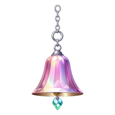 PInk iridescent Bell with chained hanging crystals and feathers sticker