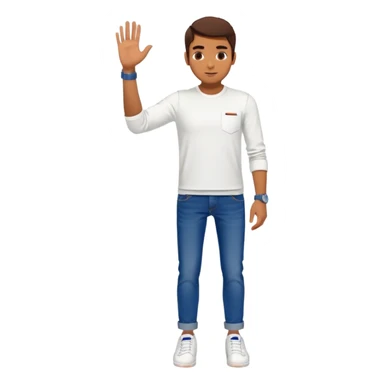 Human wearing white shoes and white shirt and blue jeans and wearing a navy blue SuperDry mark watch on his left hand sticker