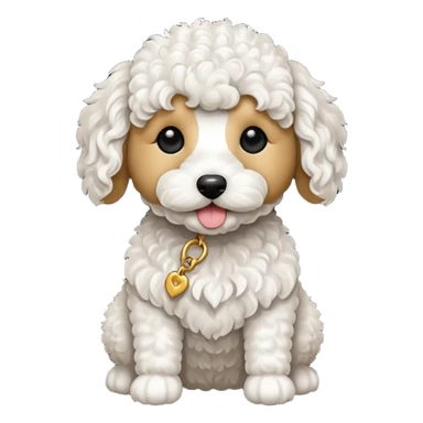 Can you make me an emoji of a very white mini goldendoodle no brown in his fur that looks at more poodle with black eyes? sticker