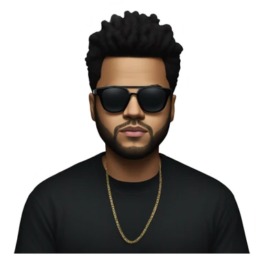 the weeknd in a black t-shirt, with a relaxed face and Apple Vision Pro augmented reality glasses over his eyes sticker