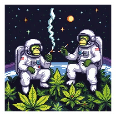 multiple apes in space suits floating and smoking weed sticker