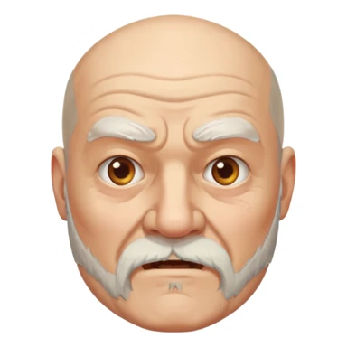 a portrait of aggressive elderly man, bald head, beard sticker