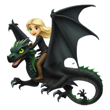 blonde haired green eyed girl riding a full size black dragon with wings sticker
