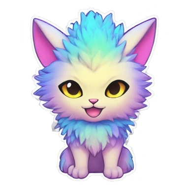 Anthro Fluffy Cool Cute Magical Elemental Shiny Colorful Neon Vibrant Colors Sparkle Kemono-style Chibi Fantasy-Animal-Fakémon-Pokémon-Hybrid Fur Sona Aesthetic Full Body Sticker sticker