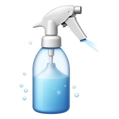 An emoji of a spray bottle actively spraying mist. A fine mist of tiny particles is visible in the air as the nozzle releases the spray. Can resemble a perfume, cologne, or cleaning product. Transparent bottle with a trigger or press nozzle, slightly tilted while spraying sticker