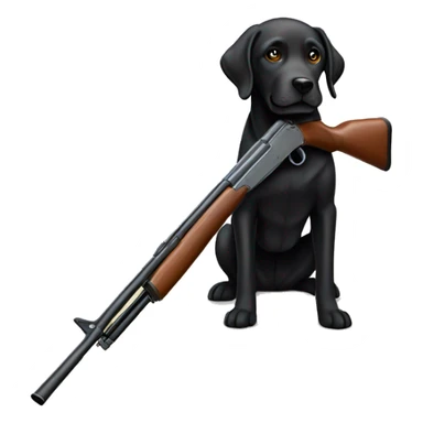Black Labrador dog with a shotgun sticker