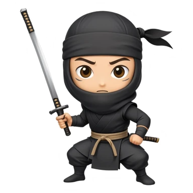 A takeout coffee cup with cartoon eyes, a ninja headband around its lid, and holding a katana in a battle stance sticker