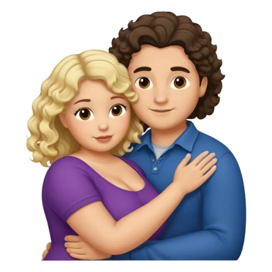 flirty couple hugging. The man dark brown brushed hair. The woman is chubby and has shoulder-length blond curls sticker