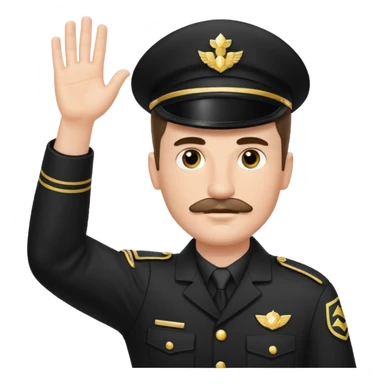 A white man with a small mustache raising one hand straight out like a Sieg Hail salute in Black SS uniform. The arm must be straight out with no bend in the elbow sticker