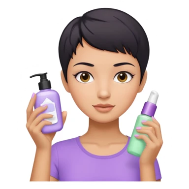 tan girl with pastel purple shirt with black hair & a pixie, doing her skin care sticker