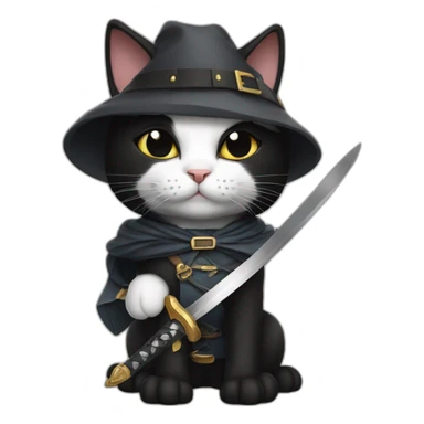 black and white cat in boots with a sword with a scar on his eye sticker