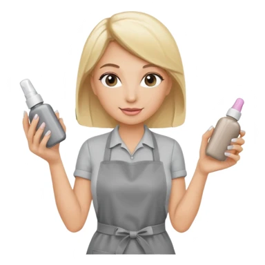 female nail master with small gel polish in hand in grey apron  sticker