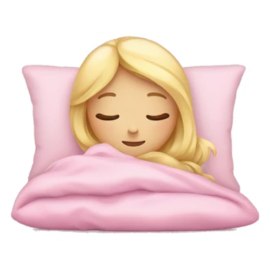 blonde girl sleeping on pink pillows with pink blankets  sticker