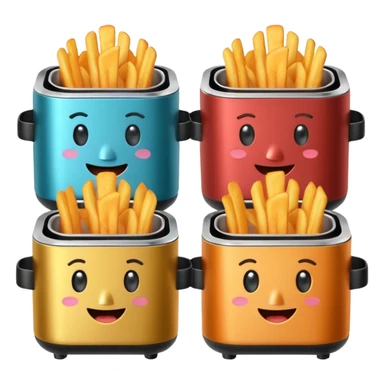 A whole set of air fryers with faces possing like different emojis sticker