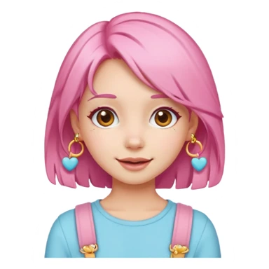 cute pink haired girl with cheerful pose and cute accessories. apple emoji style and remove the apple. sticker