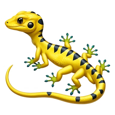Yellow lizard with black markings-Salandit-Gecko-Treecko-Kecleon-Fakémon-Pokémon-hybrid-creature (full body)  sticker